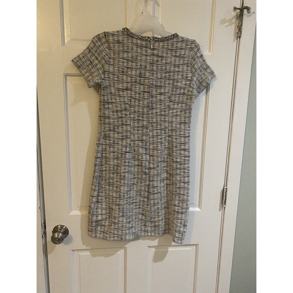 Loft black/white/blue Tweed Plaid Fringe Shift Dress Size 2 - Picture 6 of 8